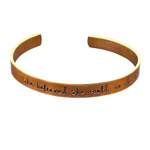 Engraved She Believed She Could So She Did Cuff Bangle Bracelet Brass Tone